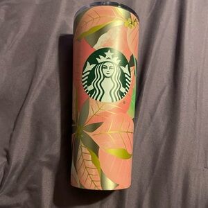 Starbucks Holiday 2020 Pink Poinsettia 24 oz Cold Cup Stainless Tumbler No Straw